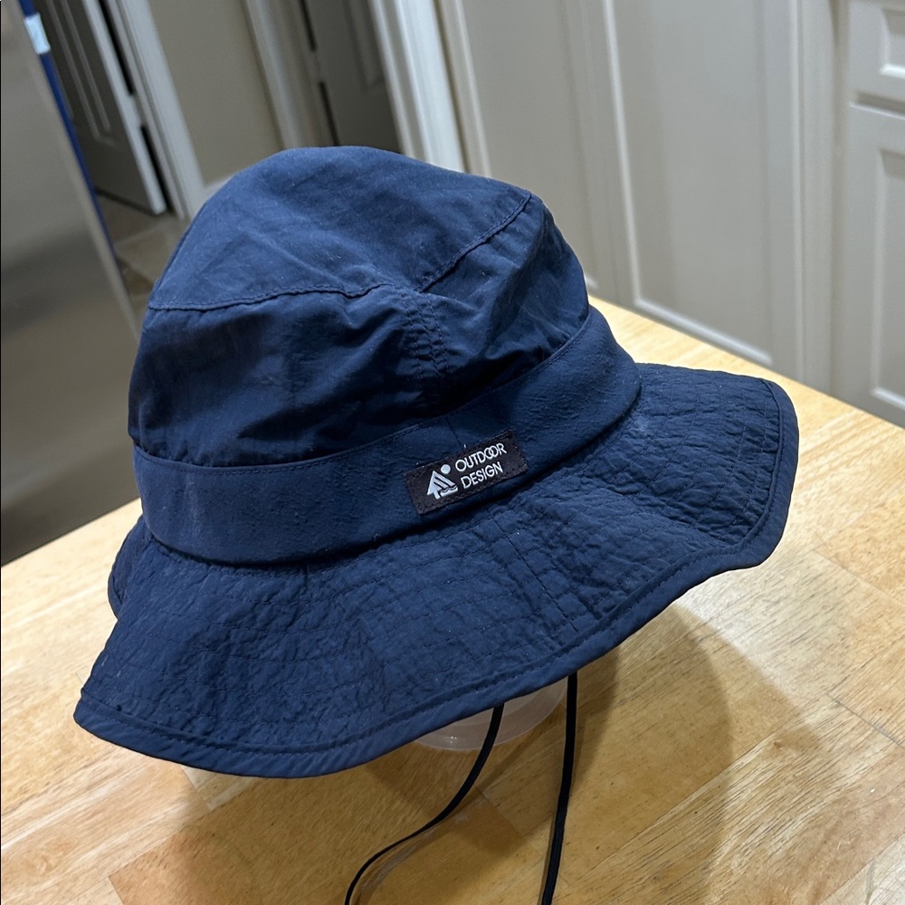 Outdoor Designs Dark Blue Adventure Hat chin strap to secure